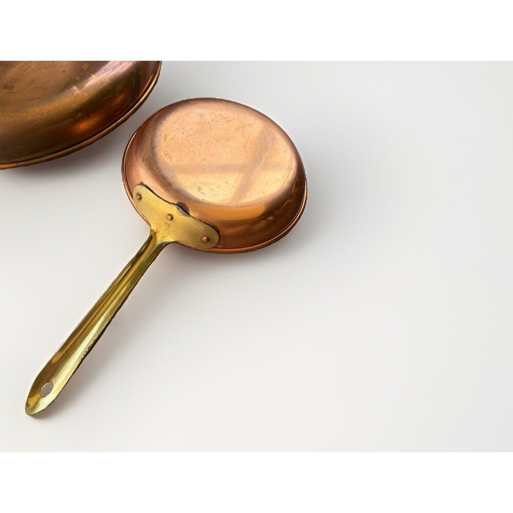 Vintage Copral Portugal Copper Pan Set Oval Gratin & Round Skillet Brass - Picture 2 of 7